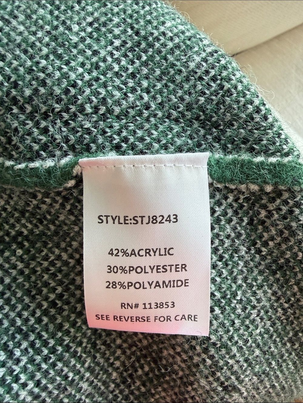 Sugarlips Forest Green Fringe Wrap Cardigan with White Pattern - Picture 7 of 7